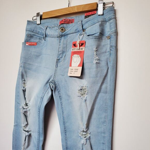 NEW Wax Jean Collection Size 5 Los Angeles Skinny Jeans Light Wash Distressed - Picture 16 of 16